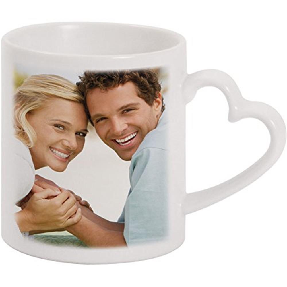 Personalised/Customized Your Photo On Mug With Heart Handle 