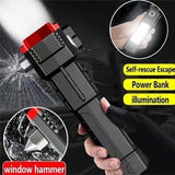 Versatile High Power Led Flashlight Focus Light Power Bank and Window Hammer FLASH light with high lights with safty issue