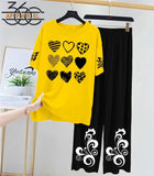 Yellow & Black Women Printed Night Suit Fabric Jersey